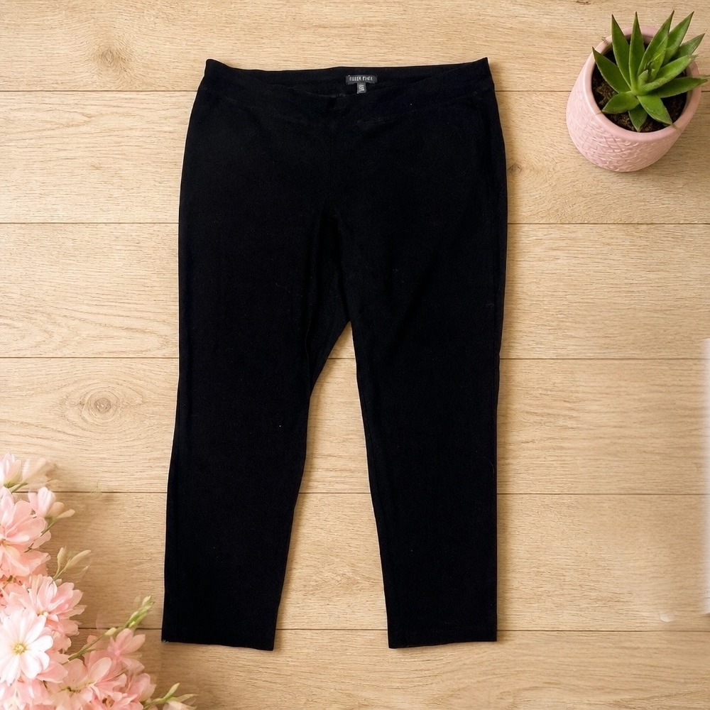 Eileen Fisher Petite Black Stretch Knit Crop Ankle Pants Minimalist Capsule PL